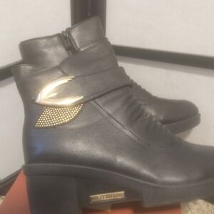 Black Ankle Bootie with Gold Accent